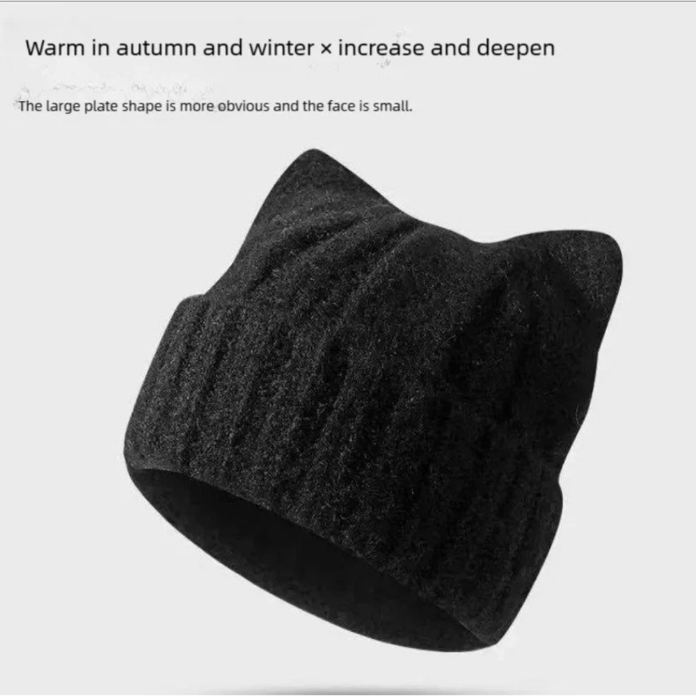 Cat Ear Beanie Winter Hat Warm Knitted Cap with Windproof Thickened Design Cute